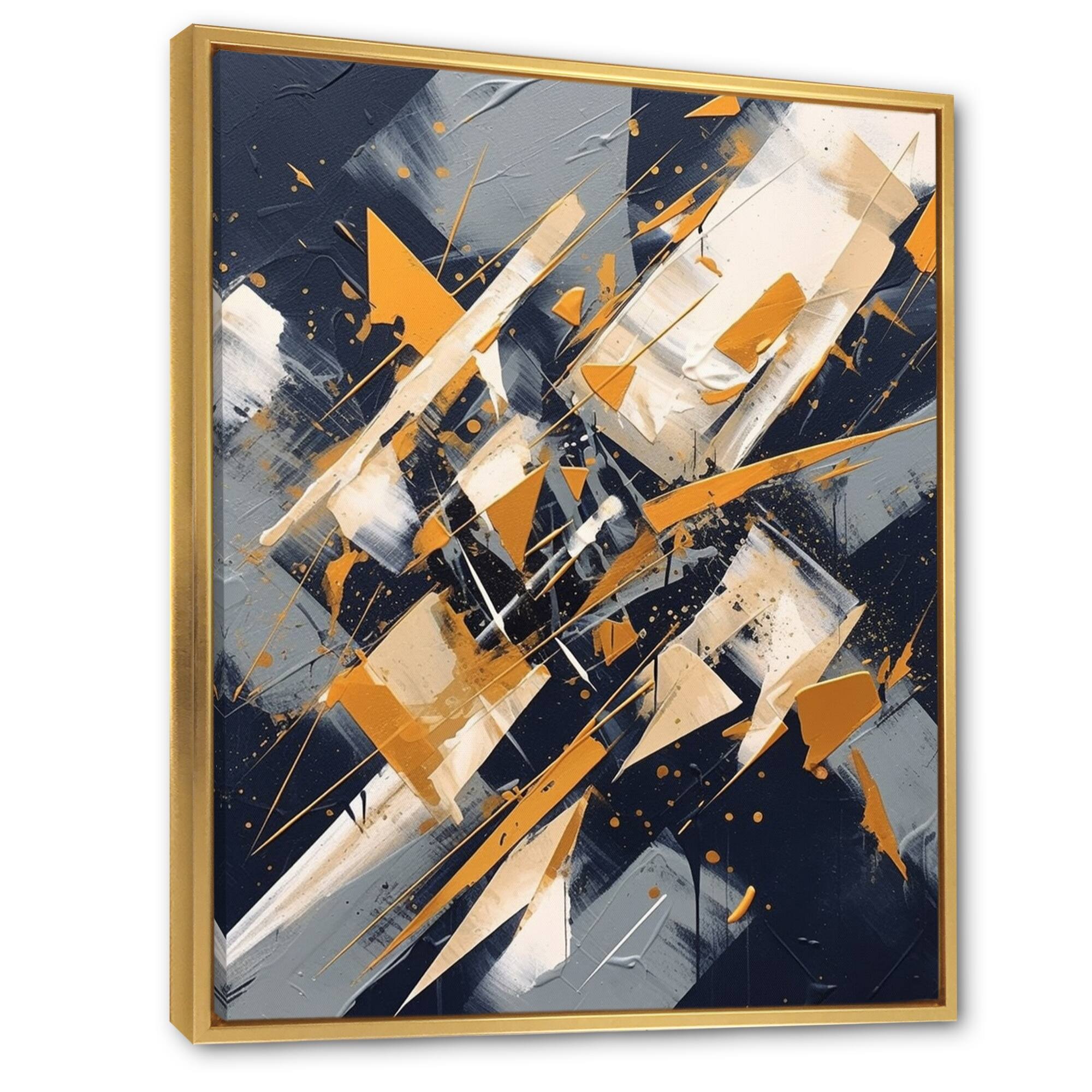 Designart "Gold And Grey Abstractions IV" Abstract Shapes Framed Canvas